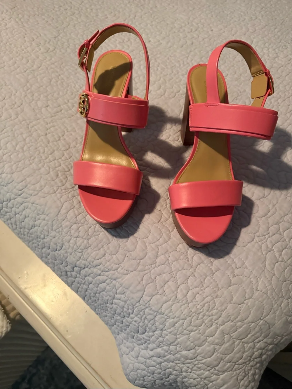 Michael Kors Coral Pink Platform Block Heel Sandals